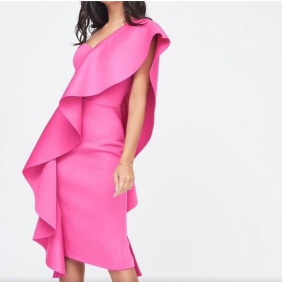 Lavish Alice Exaggerated Frill One Shoulder Scuba Midi Dress - Picture 3 of 10